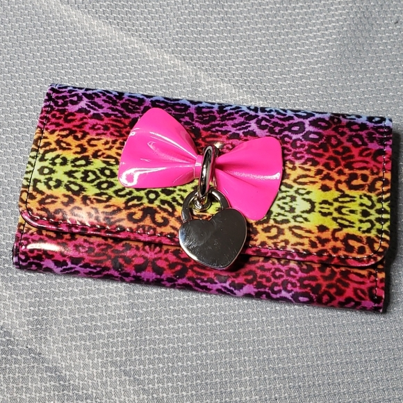 Handbags - Rainbow Leopard Print Wallet with Bow and Heart